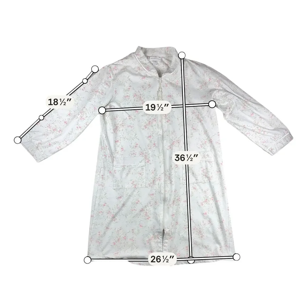 Miss Elaine Womens M Floral Zip Front Robe Housecoat Cottagecore Pink White